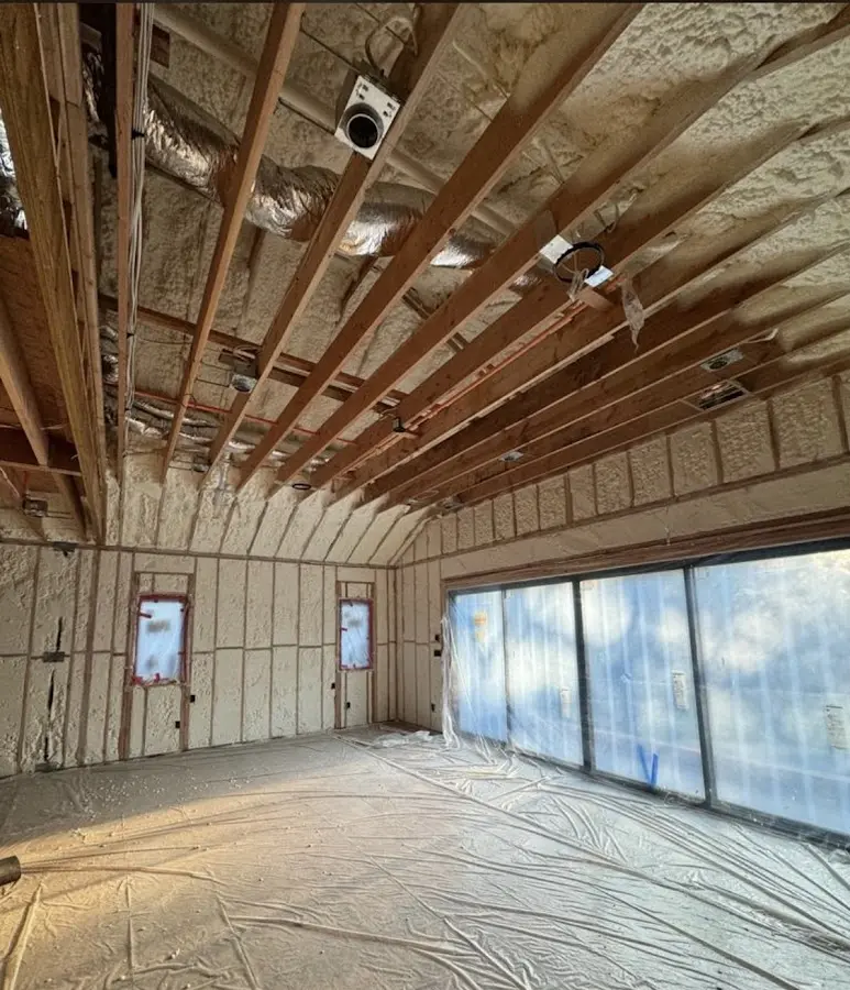 Interior walls and ceiling insulated with spray foam during new construction in Tea